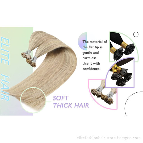 Hot selling factory high quality Russian rumy human hair extension Pre Bonded Hair Extensions Flat tip hair Flat bond extension
